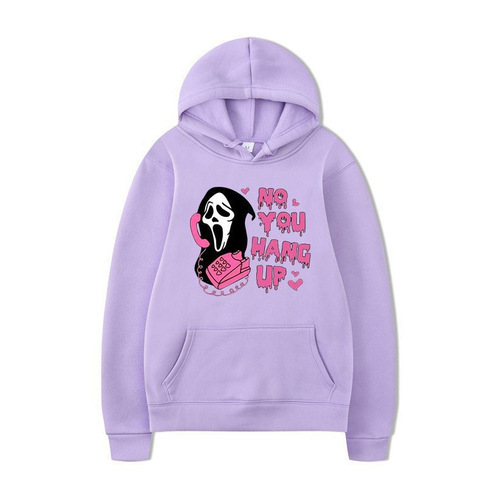 No You Hang Up Halloween Unisex Hooded Sweatshirt with Colorful Print Long Sleeve Loose Casual Top