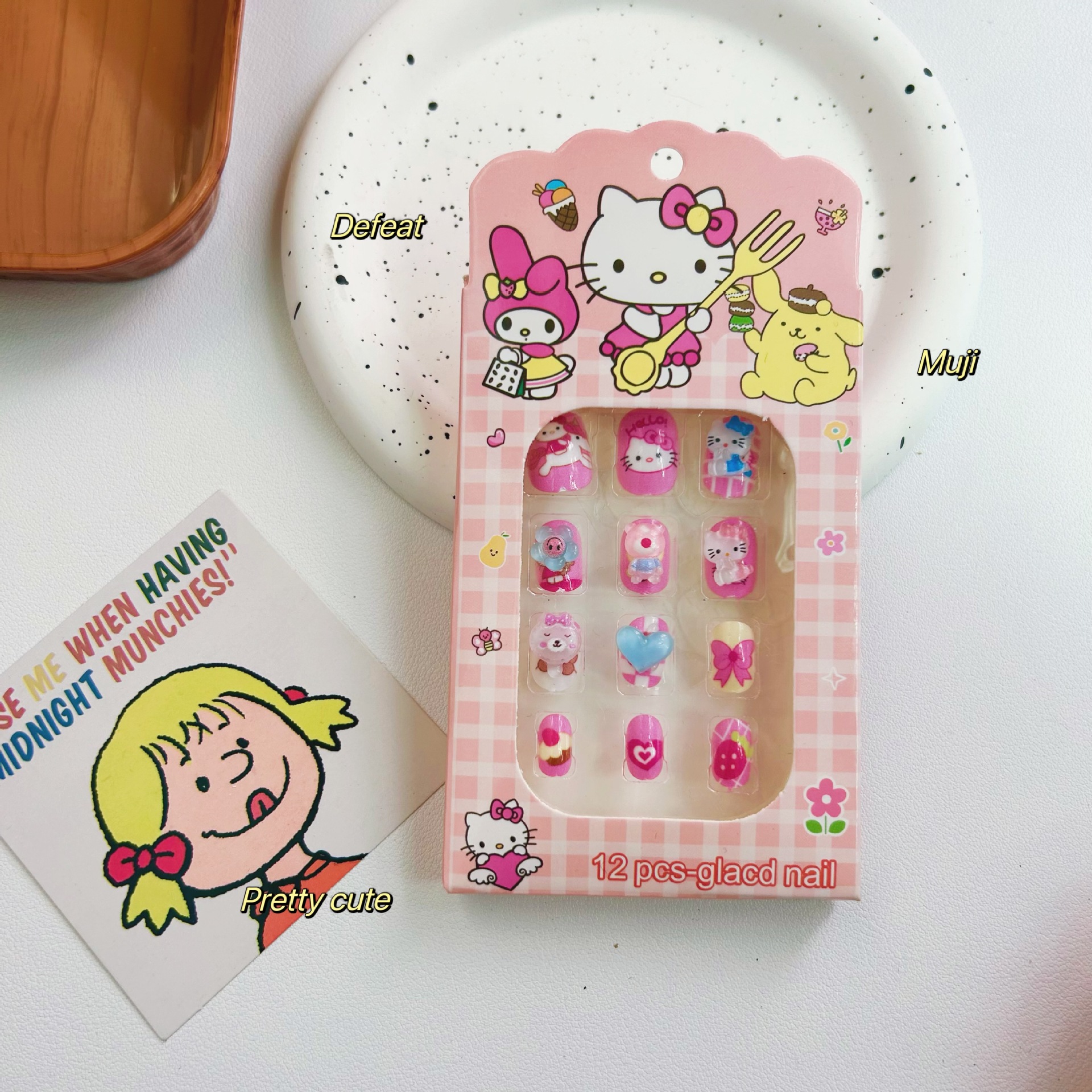 Sanrio estereoscópico para niños con uñas para niños amando las uñas de dibujos animados Kulomi hoja de uñas desmontable