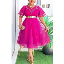L 97583 V Neck High Waist Bubble Bead Dress ��a�����B��ȹ