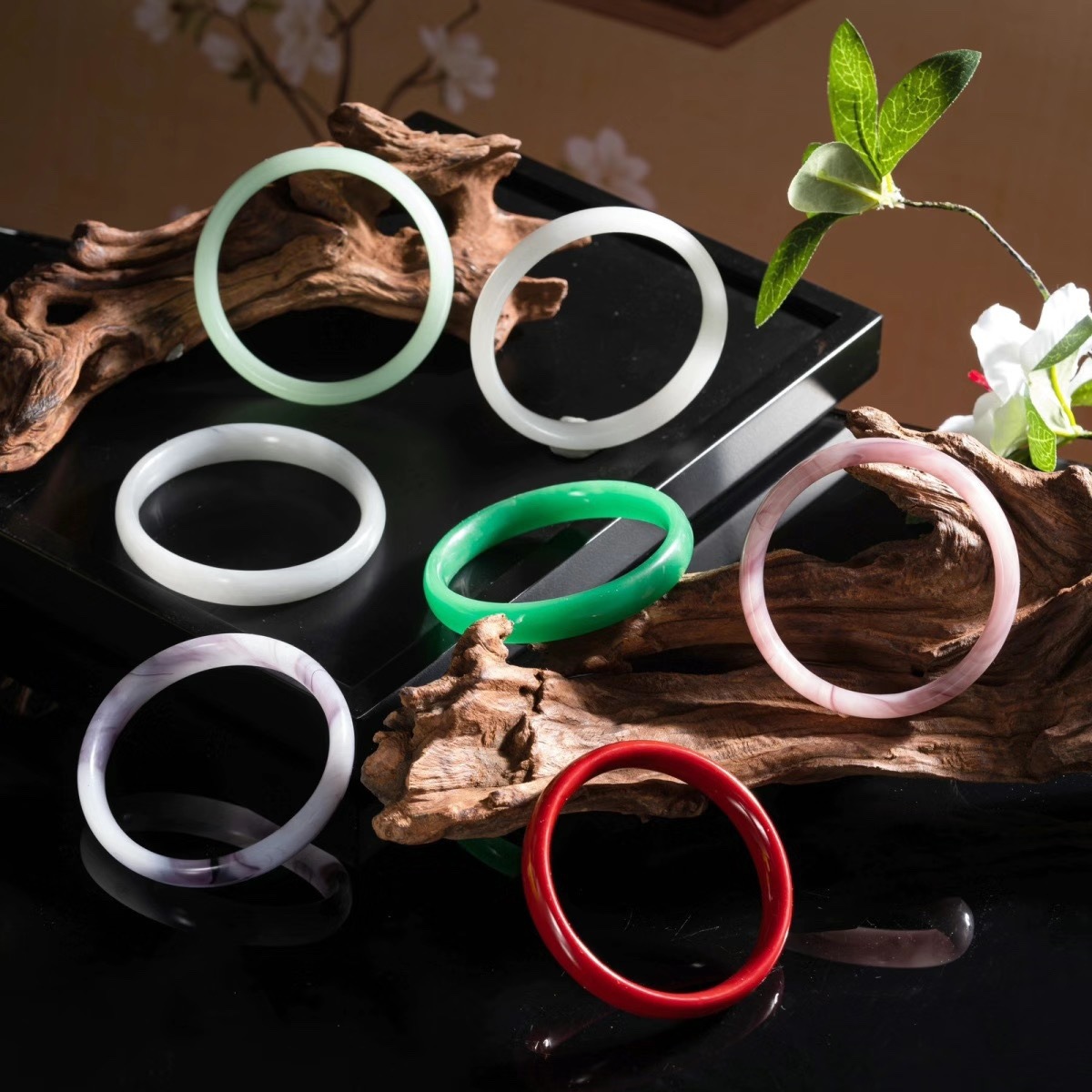 玻璃仿玉宽款粗条12mm贵妃手镯一步一响叮当镯闺蜜女镯小红书同款