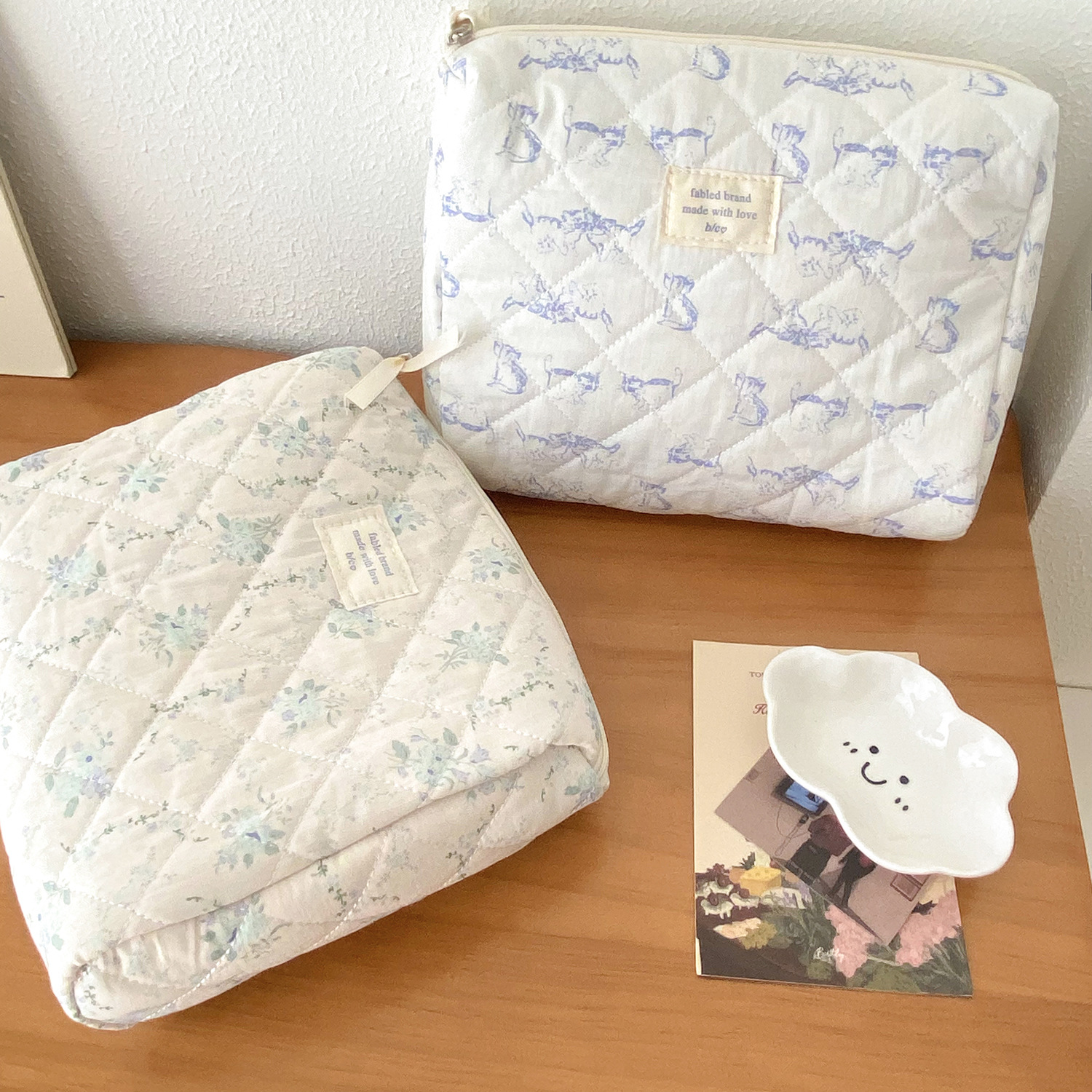 Navy floral bolsa de cosméticos bolsa de almacenamiento de estilo coreano estudiante de algodón portátil de gran capacidad Bolsa De Almohada embrague