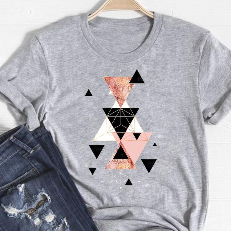 Cross-Border fashion watercolor abstract 90's personalized design geometric print summer T-shirt short sleeve