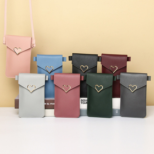 New lock crossbody transparent touch screen mobile phone wallet for women retro student solid color buckle wallet mobile phone bag