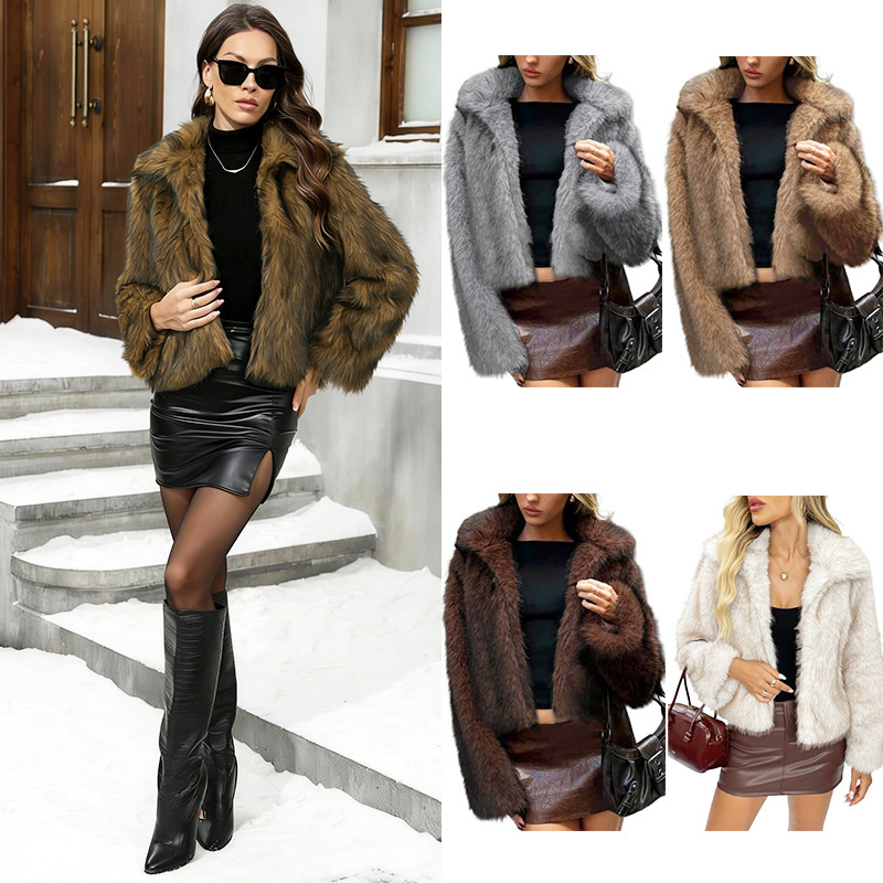 Wholesale Mink Fur Imitation Fur Coat Foreign Trade European and American Cross-Border Women's Clothing Fluffy Winter Jacket with Lapel