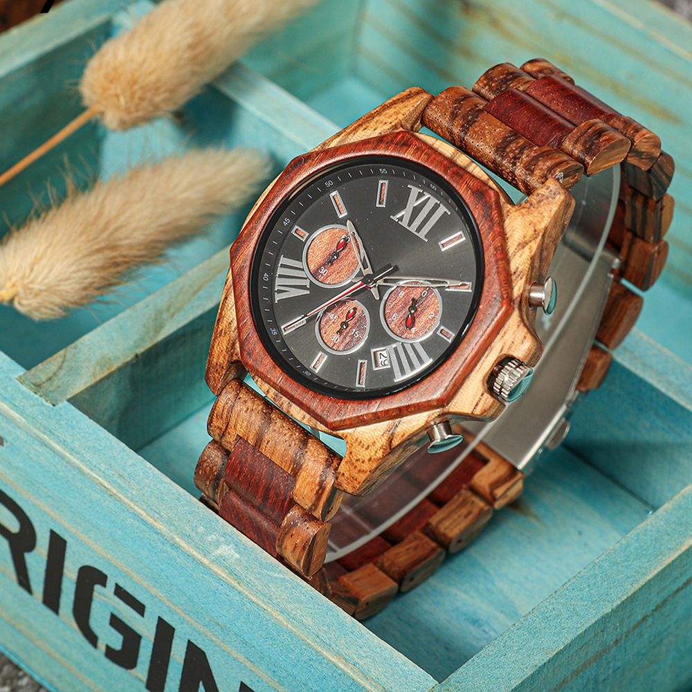 Nouvelle mode créative multi-fonctionnelle ensemble montre à Quartz vente chaude hommes bois montre tempérament montre_voghion.com
