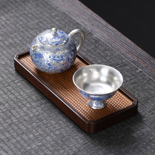 随身便携旅行999纯银一壶一杯陶瓷青花瓷纹办公礼物龙年国潮茶具