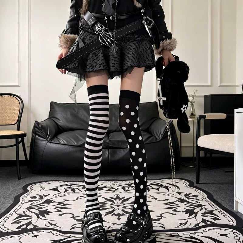 Cosplay Subculture Striped Polka Dot Ab Style Over-The-Knee Socks Autumn Millennium Y2K Spicy Girl Vintage Gothic Df High Tube Socks Cosplay Subculture Striped Polka Dot Ab Style Over-The-Knee Socks Autumn Millennium Y2K Spicy Girl Vintage Gothic Df High Tube Socks