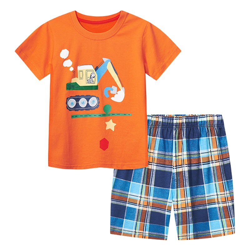 Ropa de verano para niños nuevos traje de camiseta de moda para niños europeos y americanos de dos piezas traje de manga corta para niños de dibujos animados de punto