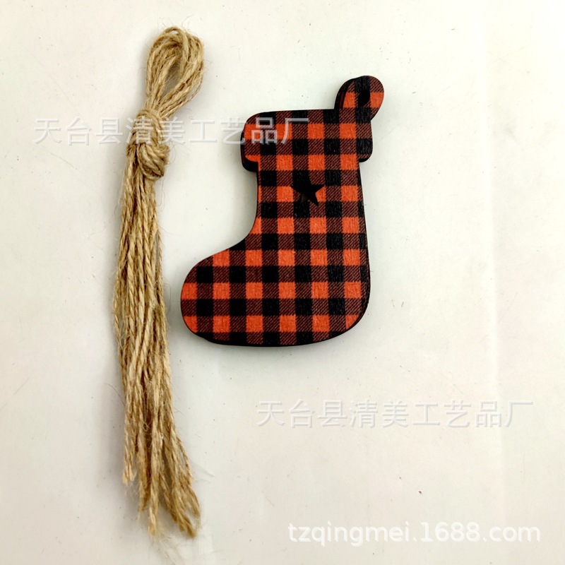 33 piezas de madera de la serie navideña a cuadros negros anaranjados colgante de decoración navideña se pueden combinar libremente 10 piezas en un paquete