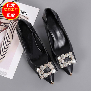 Real Soft Leather High Heels 2025 Spring & Fall New Style Medium Heels Women's Stiletto Sexy Fashion Small Leather Shoes Professional Flats Women