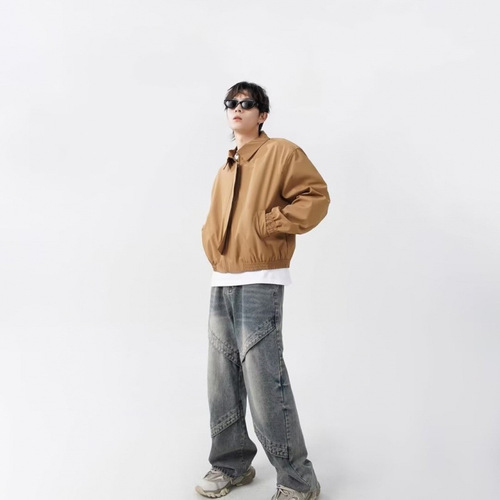 Spring Short-Length Workwear Jacket for Men, National Trend Functional Style, Trendy Loose Personal Casual Stylish Collar Windbreaker Jacket