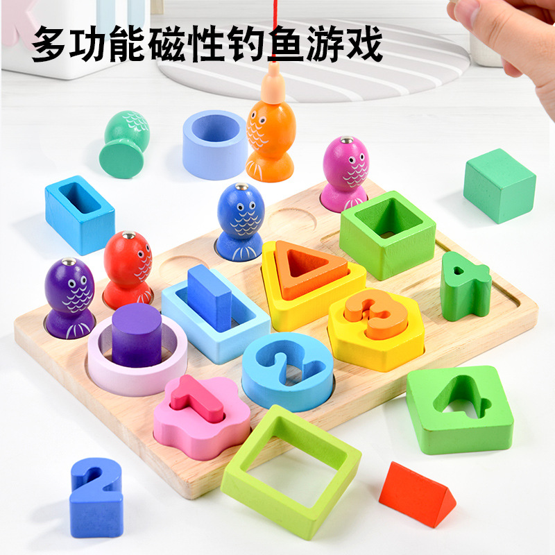 CPC CE Educación temprana para niños Formas geométricas multifuncionales Conjunto de combinación Columna digital Pesca magnética Juguetes educativos para bebés