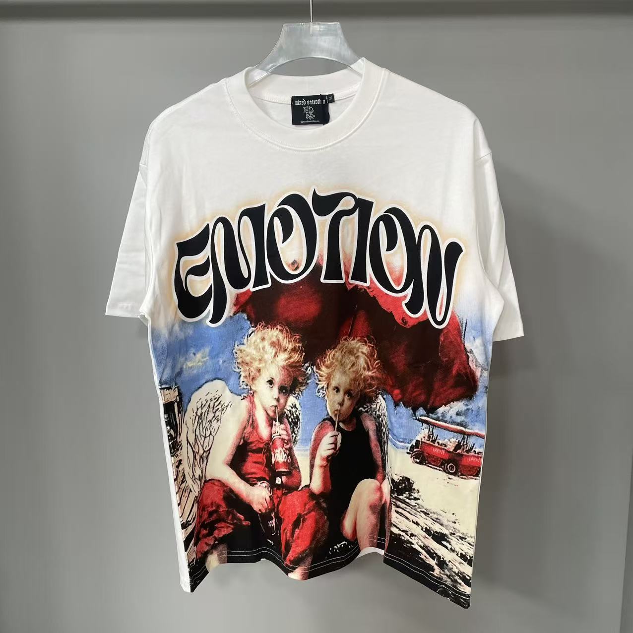 Transfronterizos MIXED EMOTION Ángel Impresión extraterrestre camiseta de hombre y mujer callejera de diamante de cuello redondo de manga corta
