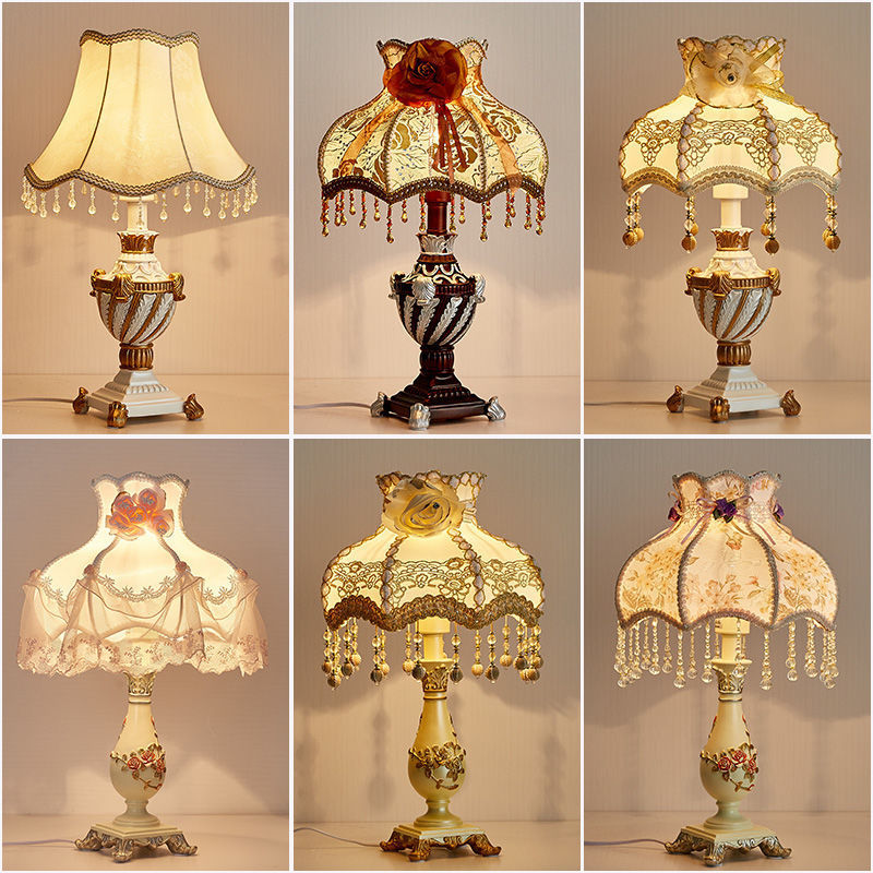 European-Style Table Lamp Bedroom Bedside Lamp Palace Luxury Retro Living Room Fabric Wedding Room Decoration Creative Remote Control Lamp