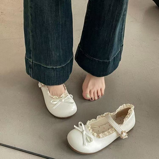 Round-Toe Retro Bow Flat Leather Shoes for Women 2025 New Spring & Fall with Skirt French Soft-Soled Mary Jane Shoes
