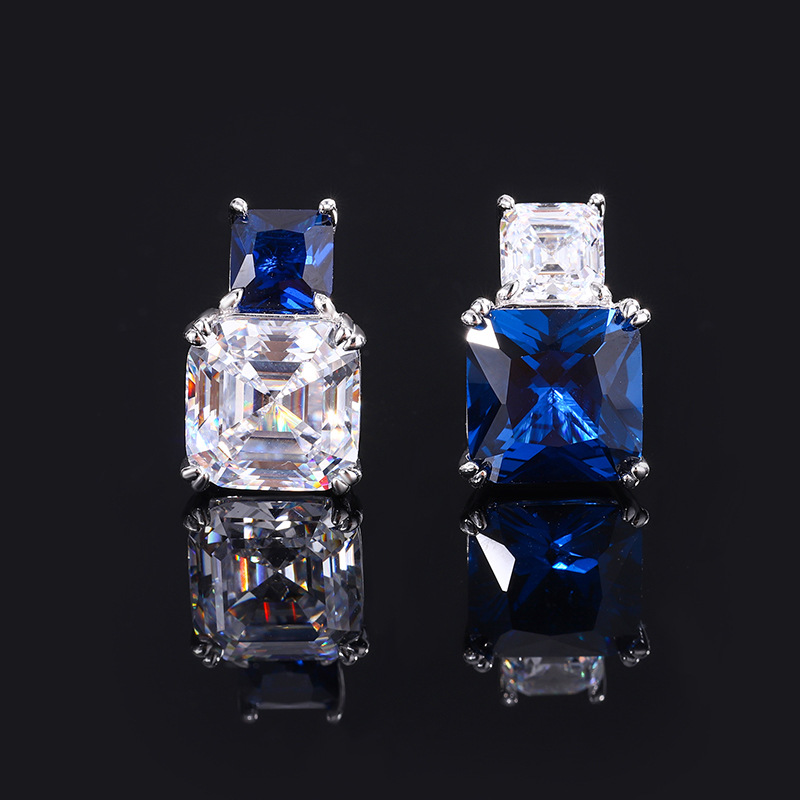 Zhuang Sheng joyería S925 cuerpo entero de plata simulación color tesoro AB princesa cuadrado oído espárragos pendientes hembra 10*10-6*6