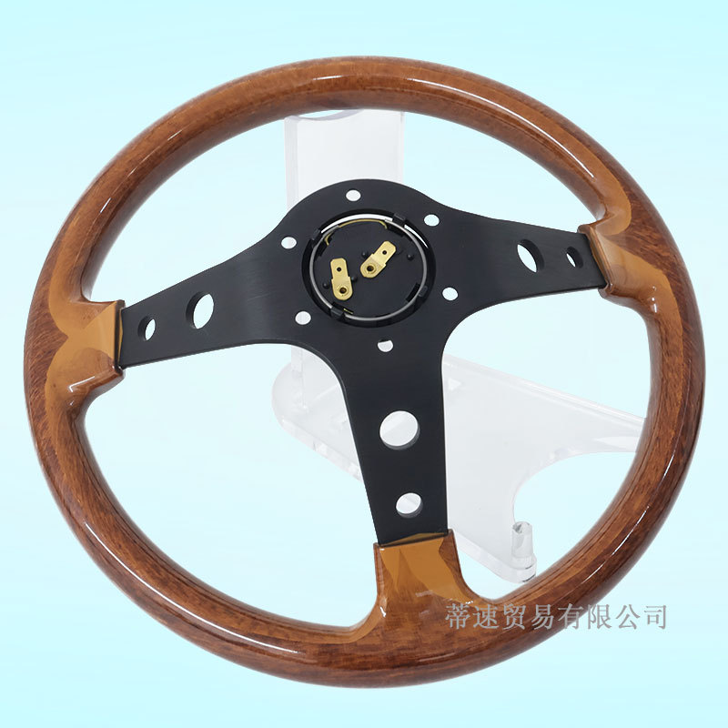 Hot-Selling Car Modification Momo 13-Inch 320mm Peach Wood Grain Steering Wheel Universal Large Concave Black Frame Racing Steering Wheel