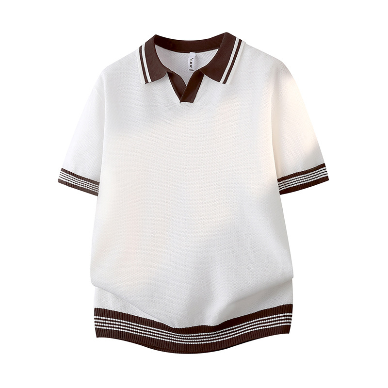Polo camiseta de punto camiseta de manga corta hombre V-collar gaviota collar color antiguo viento de hielo camiseta de verano fábrica transfronteriza al por mayor