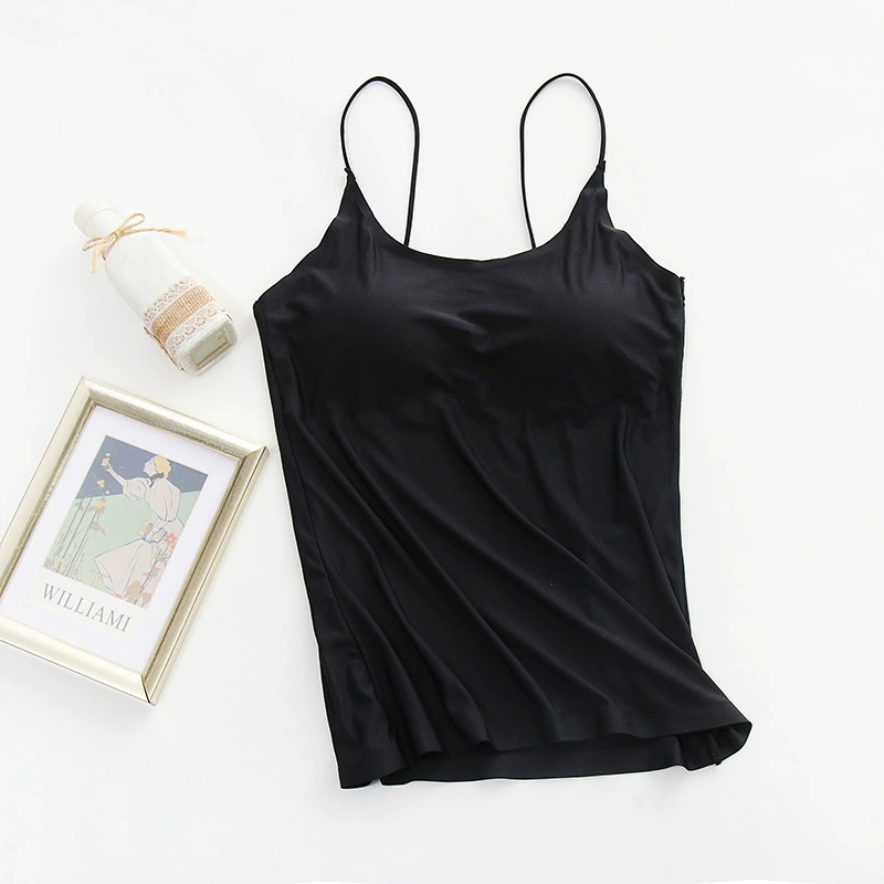 Бесшовная топик camisole из шелка-льда, вкладыши с фиксированными чашками, дышащий красивый спина жилета