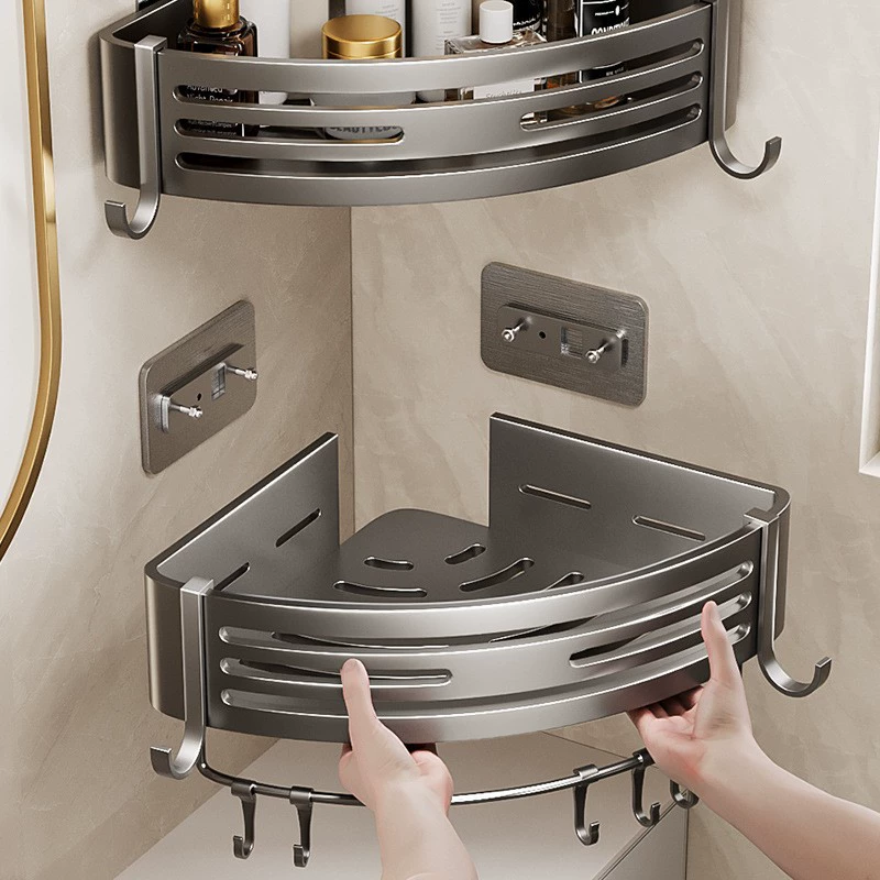 Стеллаж для хранения серая для ванной комнаты без перфорации повышенная треугольная корзина для ванной комнаты Туалет настенное хранилище