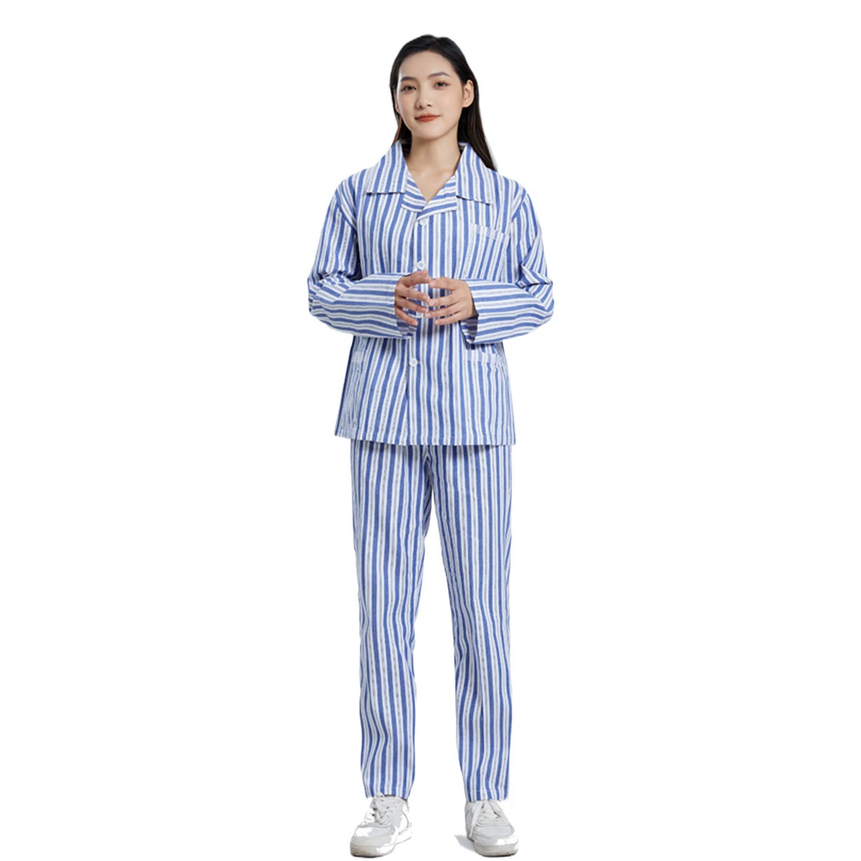 Одежда для пациентов из чистого хлопка с длинными рукавами Мужская и женская одежда для госпитализации Пижамы Одежда для пациентов Костюм с короткими рукавами Одежда для ухода за пациентами