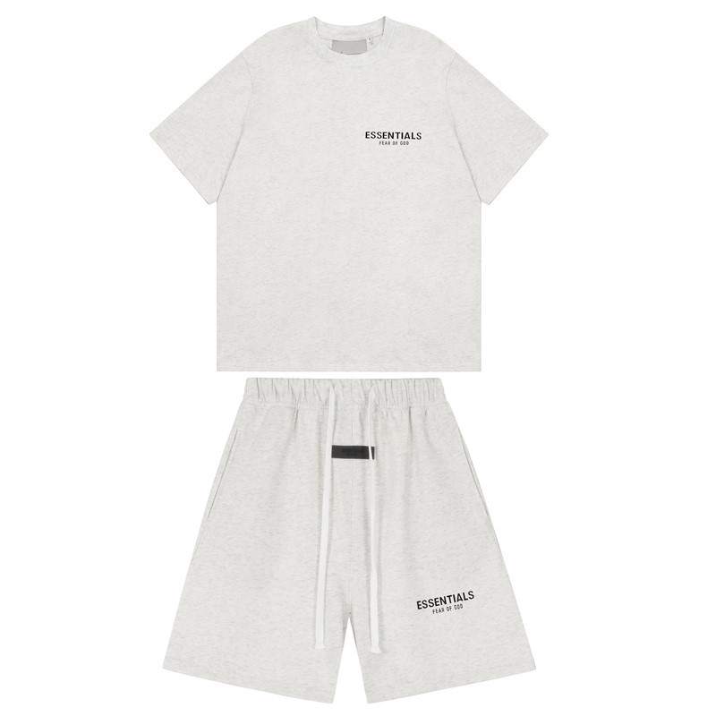 FOG de doble línea ESSENTIALS letras de silicona estéreo flocado de manga corta pantalones cortos deportivos casuales de la calle para hombres y mujeres de moda