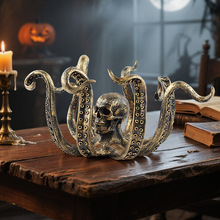 跨境新品古铜色鱿鱼雕塑创意骷髅章鱼树脂摆件八爪鱼收纳挂饰摆件