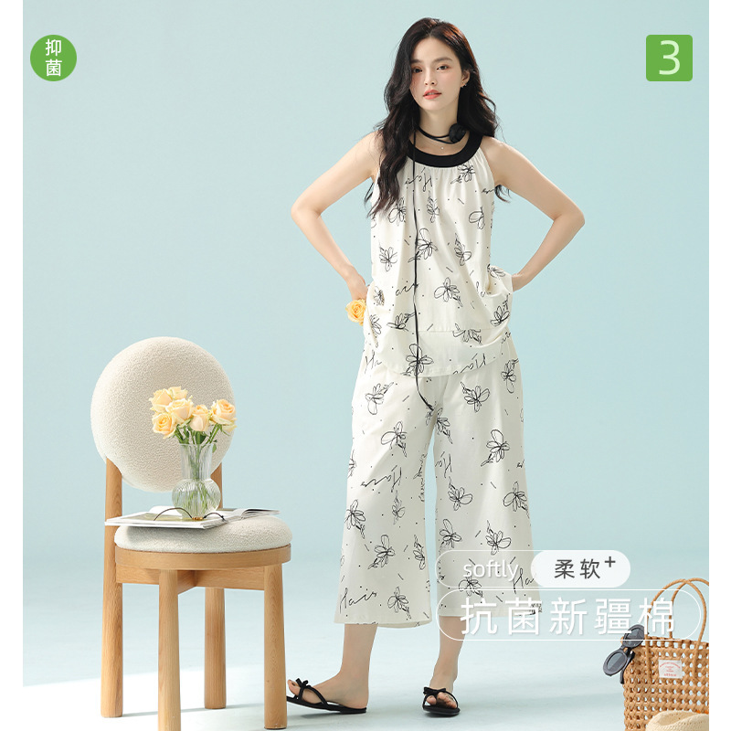 [Antibacterial Xinjiang Cotton] Summer Cotton Sleeveless Vest Pajamas Women Class A Thin Flower Home Clothes suit