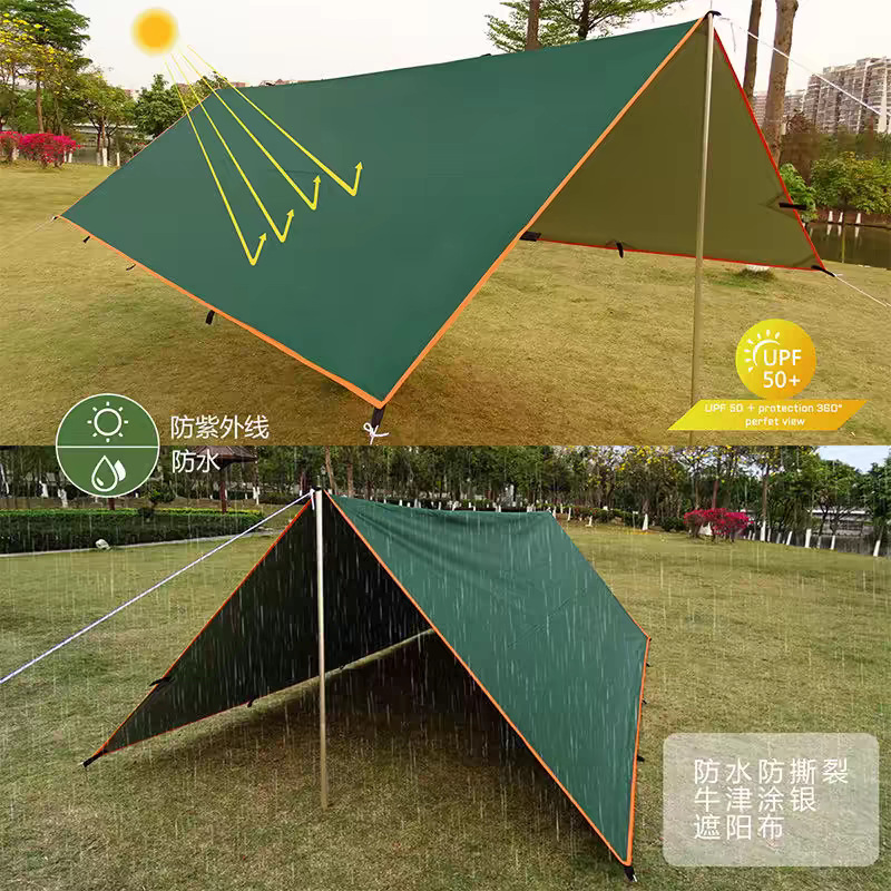 Outdoor Multifunctional 19-Point Canopy with Black Glue-Coated Silver Coating, Rainproof and Sunshade Shelter for Camping