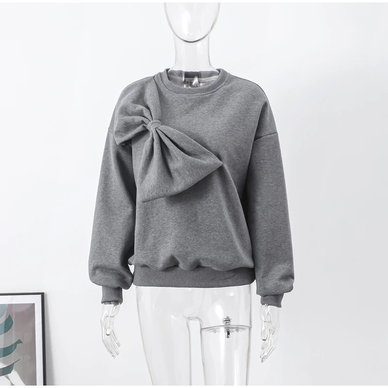 490g Weight Long Sleeve Sleeve Length Pullovers Placket Type Polyester Fabric Type Long Top Length Hoodie Tops Type Holiday, Tea Party Occasion Round Neck Neckline Loose Fit Type Solid Color Pattern Spring, Autumn Season Women's Gender Bowknot Design Casual, Elegant Style Wholesale Women's Casual Elegant Solid Color Long Sleeve Bowknot Blouses 7