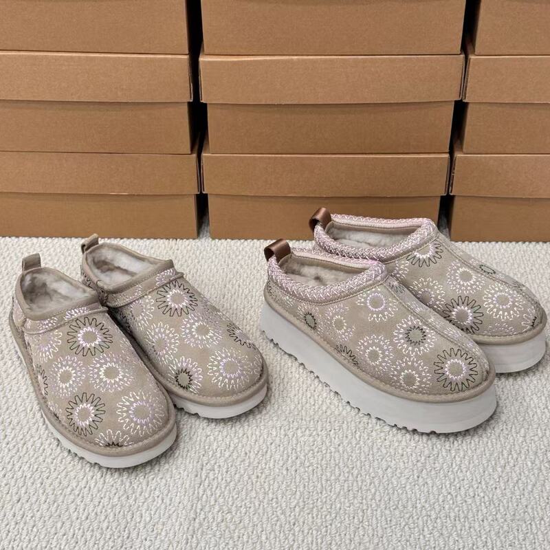 Sangpo's New Ethnic Style Sunburst Tazz Wool Snow Boots with Thick Soles, Slip-On Women's Slippers