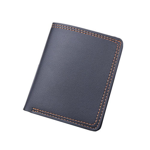 Vertical men's wallet, short, simple, can hold driver's license, ultra-thin mini wallet, no logo, wholesale wallet, double line