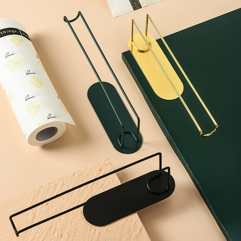 Kitchen paper towel holder without punching iron paper holder plastic wrap hanger cabinet door roll paper wall-mounted storage hanger