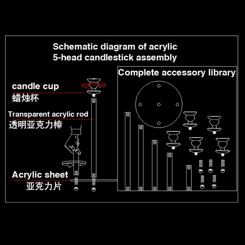 Cruz-frontera accesorios de la boda de acrílico 5-cabeza candelabro fiesta de cumpleaños restaurante occidental casa comedor Mesa Electrónica vela adornos