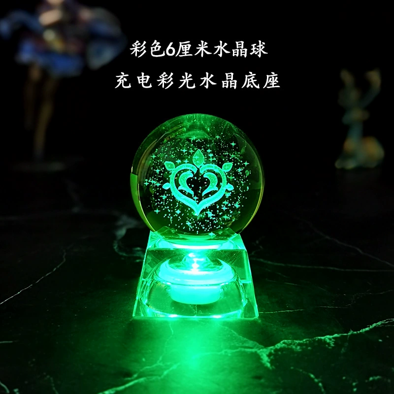 Ночная лампа кристальный шар (Genshin Impact), 3D-гравировка семи стихий, LED или деревянная подставка