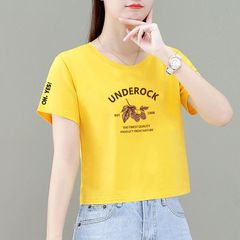 100純綿の短い半袖tシャツの上着の女性韓国版のゆったりした高腰の百合の洋気半袖のカジュアルなtシャツのファッション