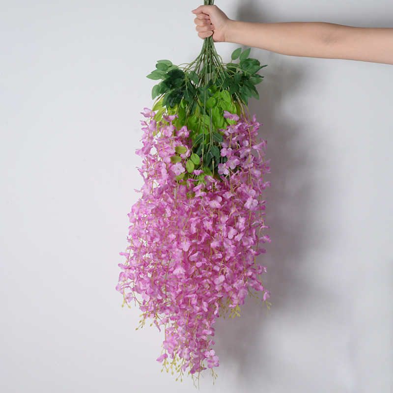 Flores de simulación 6 hojas de cifrado wisteria petal de feijano flor de arco de boda decoración de flores falsas de caña violeta