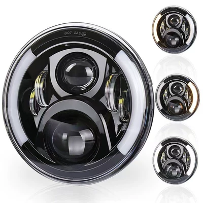 Ön faralar 60W Modified Off-Road Motorcycle Led - black-base-half-round-light-ring-crescent-yellow-white-light-standard-7inch-led-headlight-wrangler-harley-motorcycle-restoration-headlight
