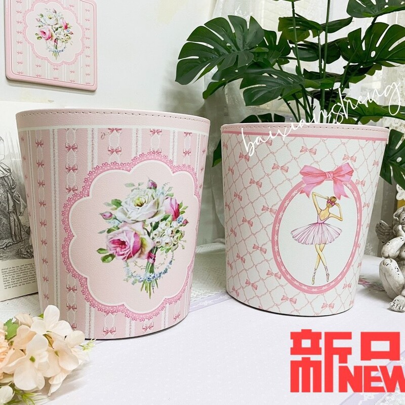 Bby New European Bucket Floral Knot Hand-Painted Shabby Rose Household Lidless American Pastoral Trash Can