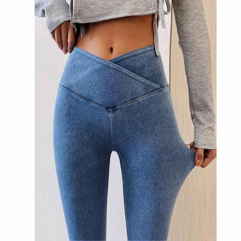 Elastic High-Waisted Jeans for Women with V-Shaped Waistband, More Slimming Tight-Fitting Yoga Pants, Butt-Lifting Skinny Pencil Pants for Women