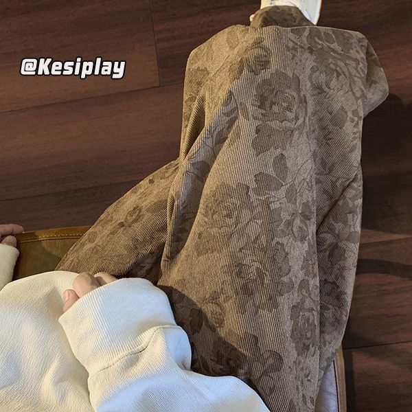 Pantalones vintage marrón Jacquard completo impreso overoles de pierna ancha primavera americana calle pantalones casuales sueltos