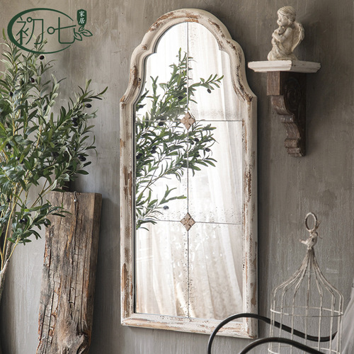 Clothing store retro old-fashioned floor mirror loft bedroom dressing mirror solid wood full-length mirror guesthouse furniture decoration mirror 