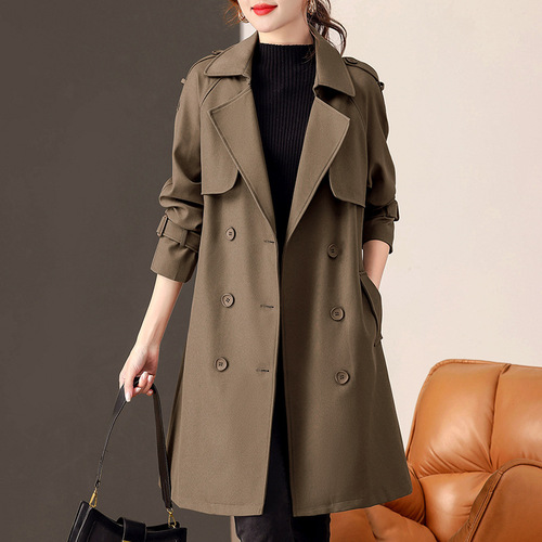 British style European style windbreaker for women  new spring and autumn temperament slim and versatile coat mid-length coat