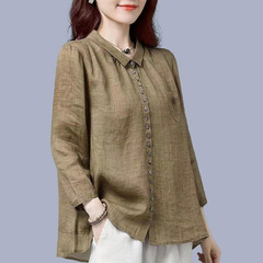 棉麻衬衫女士春秋2025新款妈妈时尚洋气高端上衣大码宽松显瘦春装
