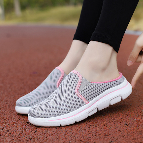 2024 Spring and Autumn Cross-border Soft Sole Mesh Breathable Thick Sole One-Piece Couple's Casual Comfort Sports Half Slippers for Women