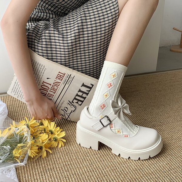 Demi-season universal Mary Jane shoes platform English style heels