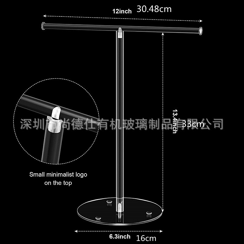 Transparente acrílico moderno toallero en forma de T vertical estante de la encimera con base de equilibrio adecuado para baño cocina hogar