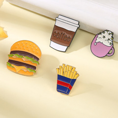 歐美時尚胸針ins 可愛咖啡杯冰淇淋薯條合金徽章胸針個性創意配飾