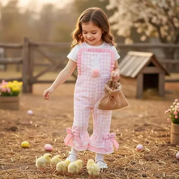 Amazon Cross-Border Children's Clothing Easter Bunny Bow Element Girls' Suspender Jumpsuit