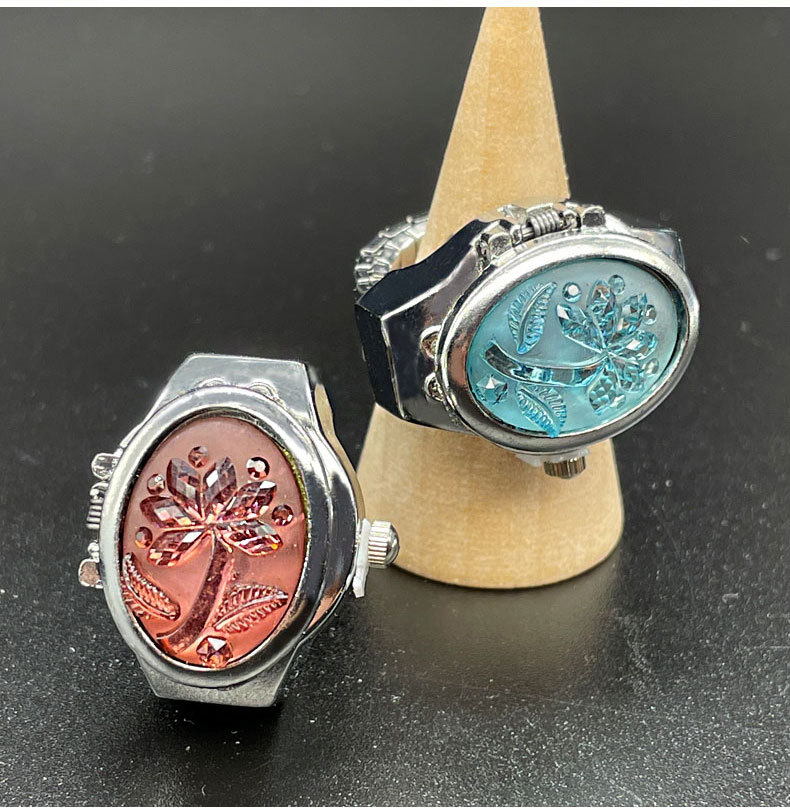 25g Weight Ordinary Glass Mirror Material Stainless Steel Strap Material Casual Oval Quartz Watch Rings